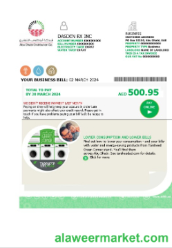 UAE Abu Dhabi Distribution Co. business utility bill template in Word and PDF formats